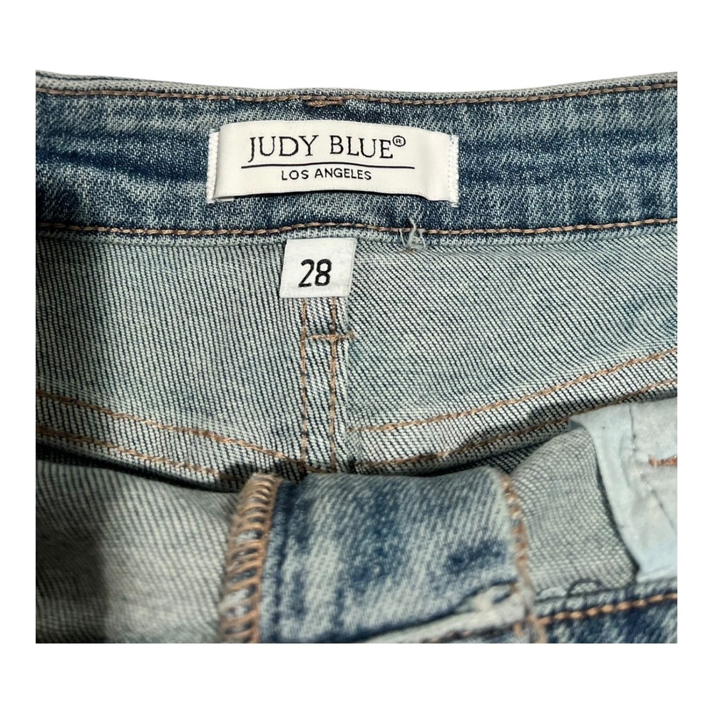Judy Blue‎ Rhinestone Denim Shorts Size 28 Distressed Frayed Hem - Picture 4 of 13